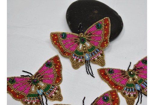 6 Pieces Butterfly Beaded Patches Appliques Costumes Embellishments Indian Handmade Sewing Decorative Wedding Dress DIY Crafting Supplies