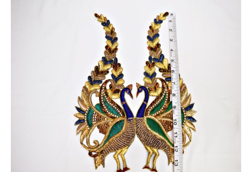 Wholesale Peacock Patches Sold By 1 Pair Golden Decor Exclusive Decorative Bags Peacock Handmade Dresses Christmas Appliques Sewing Crafting