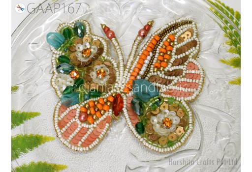 4 Pc Butterfly Beaded Patches Applique Handmade Embroidered Indian Sewing Decorative Dress Patches Appliques DIY Crafting Supply Home Décor