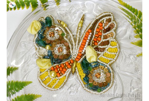 4 Pc Butterfly Beaded Patches Applique Handmade Embroidered Indian Sewing Decorative Dress Patches Appliques DIY Crafting Supply Home Décor