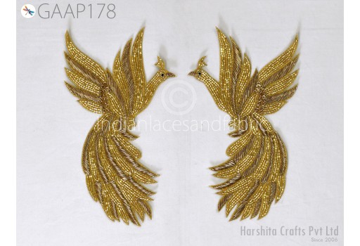 Indian 2 Piece Peacock Patches Wedding Dresses Beaded Appliques Decorative Handmade Sewing DIY Kids Crafting Sewing Accessories Home Décor