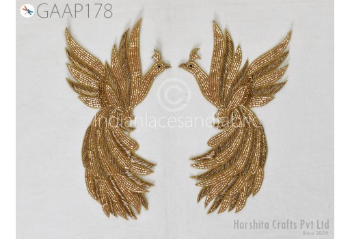 Indian 2 Piece Peacock Patches Wedding Dresses Beaded Appliques Decorative Handmade Sewing DIY Kids Crafting Sewing Accessories Home Décor