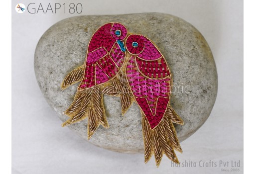 2 pc Handmade Lovebirds Patches Appliques Indian Dresses Patches Decorative Golden Christmas Appliques Sewing DIY Crafting Supply Home Décor