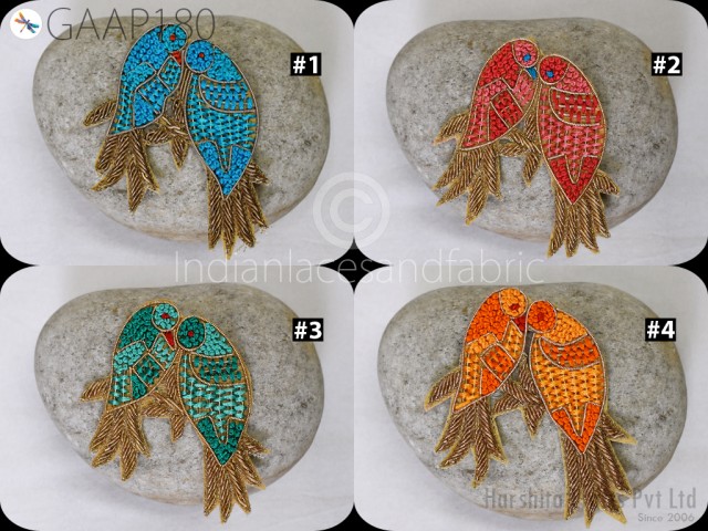 2 pc Handmade Lovebirds Patches Appliques Indian Dresses Patches Decorative Golden Christmas Appliques Sewing DIY Crafting Supply Home Décor