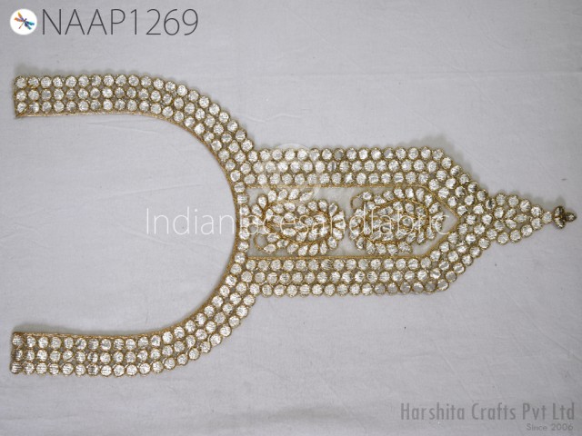 2 PC Handmade Indian Clothing Accessories Costumes Crafting Collar Applique  Gota Patti Gold Neck Patches for Wedding Dress Neckline Patch