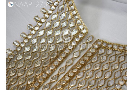 1 Pc Gota Patti Gold Neck Patches for Wedding Dress Handmade Indian Clothing Accessories Crafting Collar Applique Costumes Neckline Patch