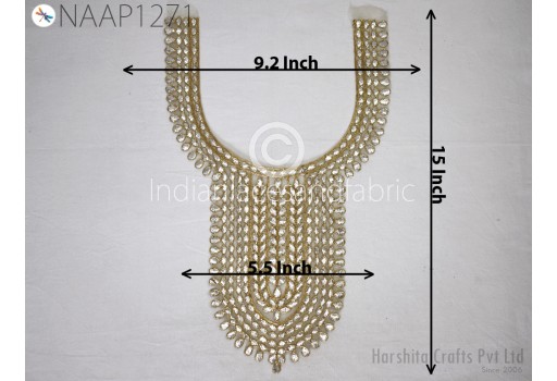1 Pc Gota Patti Gold Neck Patches for Wedding Dress Crafting Collar Costumes Applique Neckline Patch Handmade Indian Clothing Accessories
