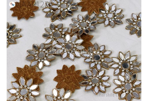 20 Pc Indian Mirror Patches Zardozi Christmas Handmade Wedding Dresses Appliques DIY Crafting Supply Home Decor Decorative Sewing Applique