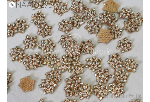 50 Handmade Beaded Patches Appliques Rhinestones Small Appliques Wedding Dresses Indian Sewing Handcrafted Crafting Home Decor Embellishment