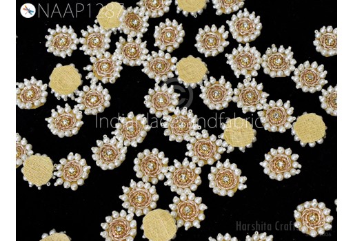 50 Handmade Beaded Patches Small Appliques Wedding Dresses Indian Sewing Handcrafted Crafting Home Decor Embellishment Rhinestones Appliques