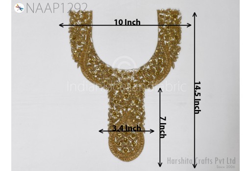 1 Pc Handcrafted Zardozi Gold Neck Patches Crafting Neckline Indian Decorated Sequins Zari Work Embroidered Decorative Patches Sewing Accessories