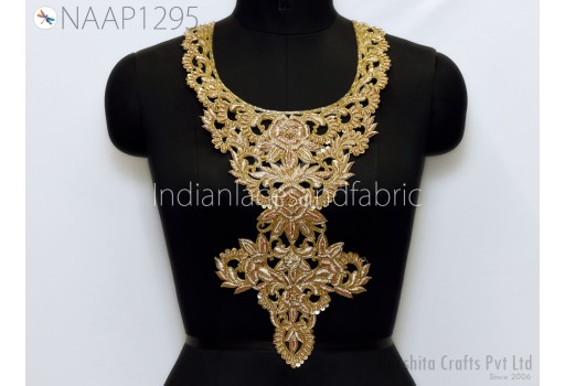 Zardozi Gold Neck Patch 1 Pieces Handcrafted Indian Clothing Crafting Accessories Decorated latest Designer Gown Sequins for Neckline Patches