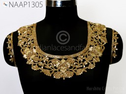 Handmade Neckline Patches Zardozi Gold Neck Patches with sleeves Patch Decorative Neck Handcrafted Crafting Indian Zardozi Neck for Dresses