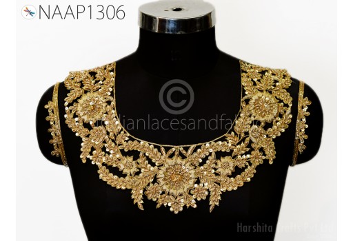 Neckline Patches Zardosi Gold Handmade Neck Patches with sleeves Patch Decorative Neck Handcrafted Crafting Indian Zardosi Neck for Dresses