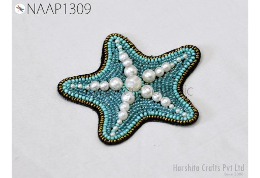 2 Pc Indian Beaded Appliques Patches Star Fish Crafting Handmade Sewing Cotumes Dresses Handcrafted Decorative Supply Beach Bags Hats