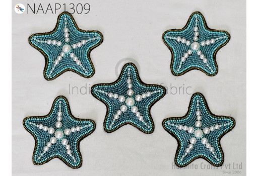 2 Pc Indian Beaded Appliques Patches Star Fish Crafting Handmade Sewing Cotumes Dresses Handcrafted Decorative Supply Beach Bags Hats