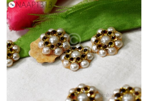 50 Tiny Maroon Zircon Appliques Indian Zardosi Golden Embellishments Bridal Patches Headband DIY Crafting Sewing Accessories Home Decor