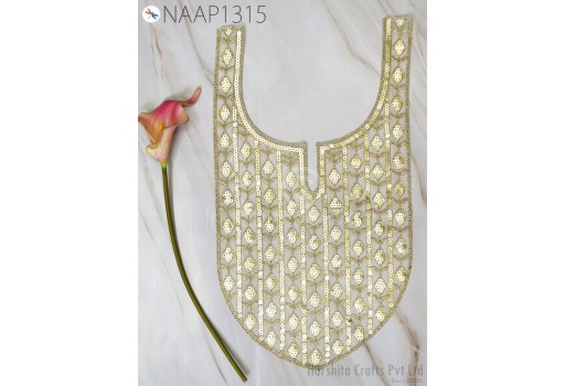 2 Pc Sequin Gold Neck Patches for Wedding Dress Neckline Patch Handmade Indian Clothing Accessoies Crafting Collar Applique Costumes