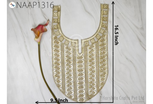 2 Pc Neck Patches Sequin Gold for Wedding Dress Neckline Patch Handmade Indian Clothing Accessories Crafting Collar Applique Costumes