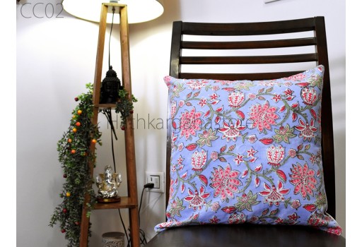 Floral Cotton Cushion Cover 16"x16" Indian Block Printed Handcrafted Sustainable Home Decor Gifting Item Hand Print Floral Covers