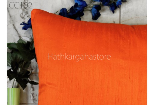Indian Orange Dupioni Pure Silk Cushion Cover Handmade Throw Pillow Decorative Home Decor Silk Pillowcase House Warming Bridal Wedding Gift