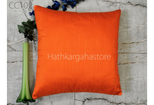 Indian Orange Dupioni Pure Silk Cushion Cover Handmade Throw Pillow Decorative Home Decor Silk Pillowcase House Warming Bridal Wedding Gift