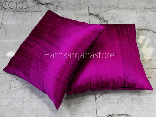 Indian Magenta Black Dupioni Pure Silk Cushion Cover Handmade Throw Pillow Decorative Home Decor Silk Pillowcase House Warming Bridal Wedding Gift