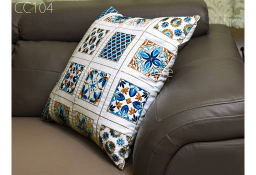 Indian Ivory Embroidered Cushion Cover Decorative Home Decor Pillow Cover Handmade Embroidery Throw Pillow House Warming Bridal Shower Wedding Gift