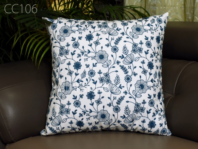 Indian Blue Embroidered Cushion Cover Decorative Home Decor Pillow Cover 18*18 Handmade Embroidery Throw Pillow House Warming Bridal Shower Wedding Gift