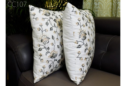 Ivory Embroidered Cushion Cover Decorative Home Decor Pillow Cover Handmade Embroidery Throw Pillow Housewarming Bridal Shower Wedding Gift