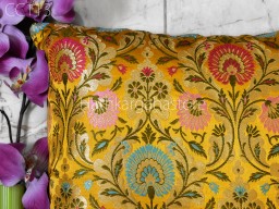 Yellow Brocade Silk Cushion Cover Handmade 14x14 Car Pillow Cover Lumbar Pillowcases Decorative Home Decor House Warming Bridal Shower Wedding Gift