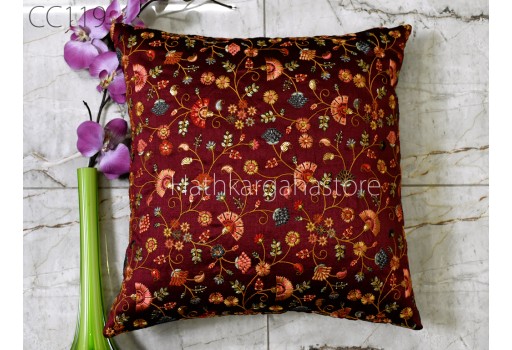 Maroon Embroidered Cushion Cover Handmade Embroidery Throw Pillow Decorative Home Decor Pillow Cover House Warming Bridal Shower Wedding Gifts