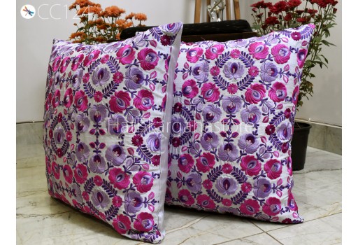 Indian Embroidered Cushion Cover Handmade Embroidery Throw Pillow Decorative Home Decor Pillowcase Sham House Warming Bridal Shower Wedding Gift