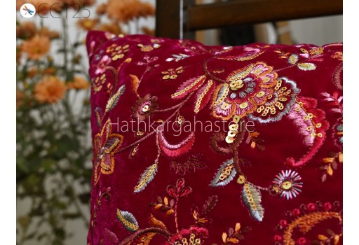Indian Velvet Cushion Cover Handmade Embroidered Throw Pillow Customize Decorative Home Decor Pillowcases House Warming Bridal Shower Wedding Gift