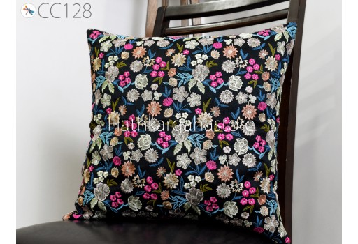 Indian Black Embroidered Cushion Cover Handmade Embroidery Throw Pillow Decorative Home Decor Pillow Cover House Warming Bridal Shower Wedding Gifts