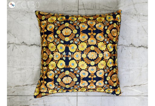 Indian Yellow Embroidered Cushion Cover Handmade Embroidery Throw Pillow Decorative Home Decor Pillowcase Sham House Warming Bridal Shower Wedding Gift
