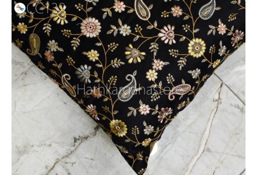 Black Floral Embroidered Cushion Cover Handmade Embroidery Throw Pillow Decorative Home Decor Pillowcase Sham House Warming Bridal Shower Wedding Gift
