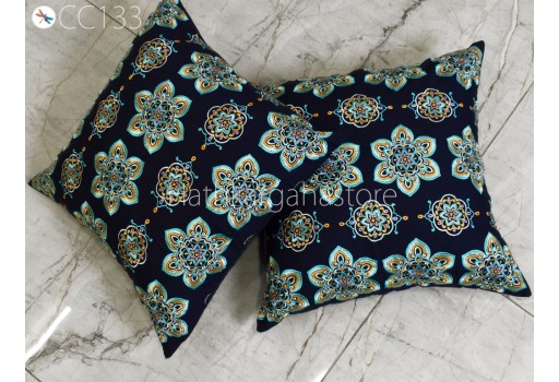 Blue Floral Embroidered Cotton Cushion Cover Handmade Embroidery Throw Pillow Decorative Home Decor Pillowcase Sham House Warming Bridal Shower Wedding Gift