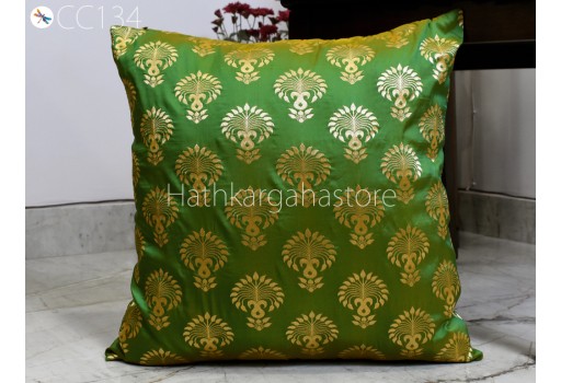 Brocade Silk Green Cushion Cover Handmade Lumbar Pillowcases Customized Car Pillow Sham Decorative Home Decor House Warming Bridal Shower Indian Wedding Gift