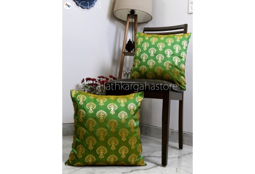 Brocade Silk Green Cushion Cover Handmade Lumbar Pillowcases Customized Car Pillow Sham Decorative Home Decor House Warming Bridal Shower Indian Wedding Gift