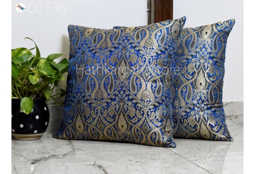 Blue Brocade Silk Pillow Cover Handmade Lumbar Pillowcases Sham Decorative Car Cushion Home Furnishing  Wedding Gift Bridal Shower Room Decor