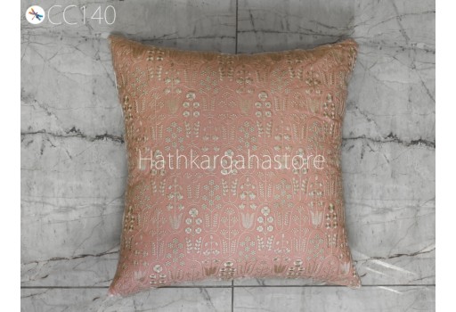 Pink Embroidered Cushion Cover Handmade Indian Embroidery Throw Pillow Decorative Home Decor Pillowcase Sham House warming Bridal Shower Wedding Gift