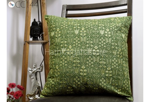 Olive Green Embroidered Cotton Cushion Cover Handmade Embroidery Throw Pillow Decorative Home Decor Pillowcase Sham House Warming Bridal Shower Wedding Gift