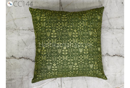 Olive Green Embroidered Cotton Cushion Cover Handmade Embroidery Throw Pillow Decorative Home Decor Pillowcase Sham House Warming Bridal Shower Wedding Gift