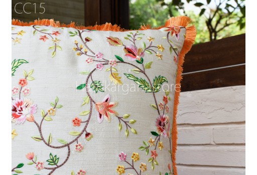 Embroidery Cushion Cover Handmade Embroidered Throw Pillow Decorative Home Decor Pillow Cover House Warming Bridal Shower Wedding Gift