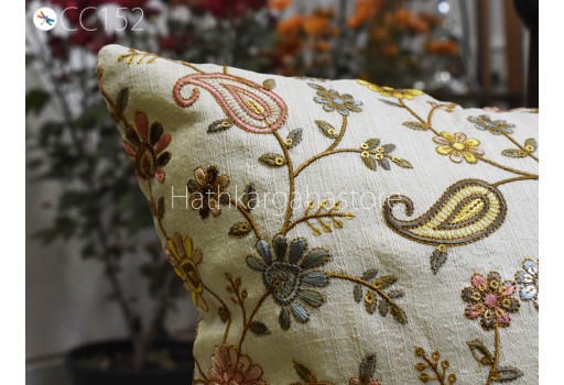 Ivory Embroidered Sequins Cushion Cover Handmade Embroidery Throw Pillow Decorative Home Decor Pillow Sham House Warming Baby Shower Wedding Gift Material