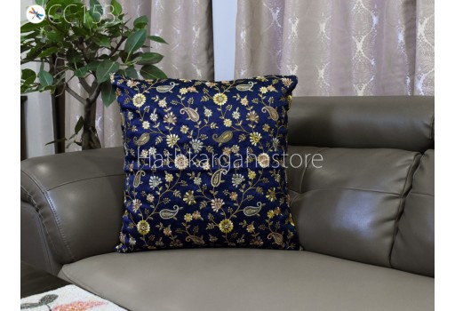 Blue Sequins Embroidered Cushion Cover Handmade Embroidery Throw Pillow Decorative Home Decor Pillow Sham House Warming Baby Shower Wedding Gift Material