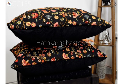 Embroidered Black Cushion Cover Handmade Embroidery Throw Pillow Decorative Home Decor Pillow Sham House Warming Baby Shower Wedding Gift Material