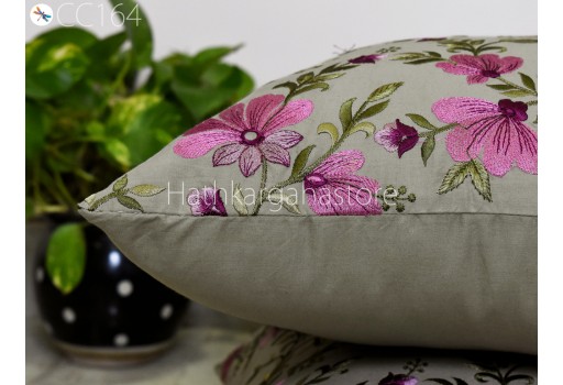 Grey Pillow Cover Cotton Embroidery Cushion Throw Embroidered Handmade Decorative Home Decor Pillowcase Sham House Warming Bridal Shower Wedding Gift