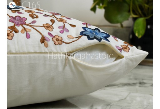 Handmade Cream Pillow Cover Cotton Embroidery Cushion Throw Embroidered Decorative Home Decor Pillowcase Sham House Warming Bridal Shower Wedding Gift